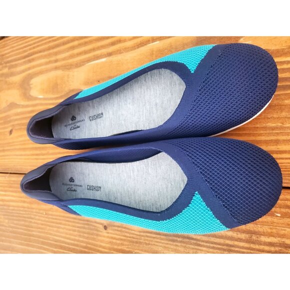 Clarks Womens Navy Teal Knit Flats Size 8 Cloudsteppers Shoes - Picture 8 of 9
